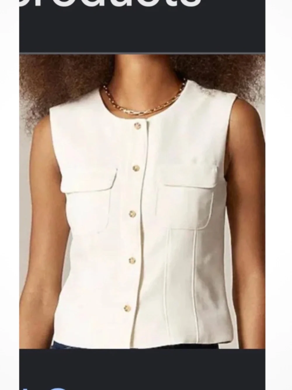 J.CREW Ivory Sleeveless Round Neck Button Front Satin Viscose Blouse Size 6